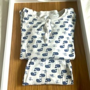 Size 14 cute blue whales, roller rabbit, pajamas. Pima cotton.